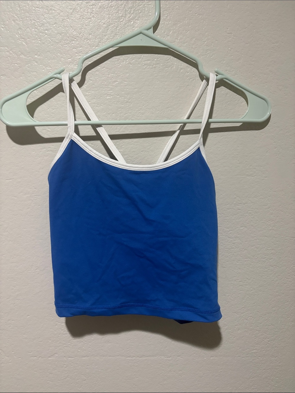 Senita athletics Blue Strappy Crop Tank Top with White Trim